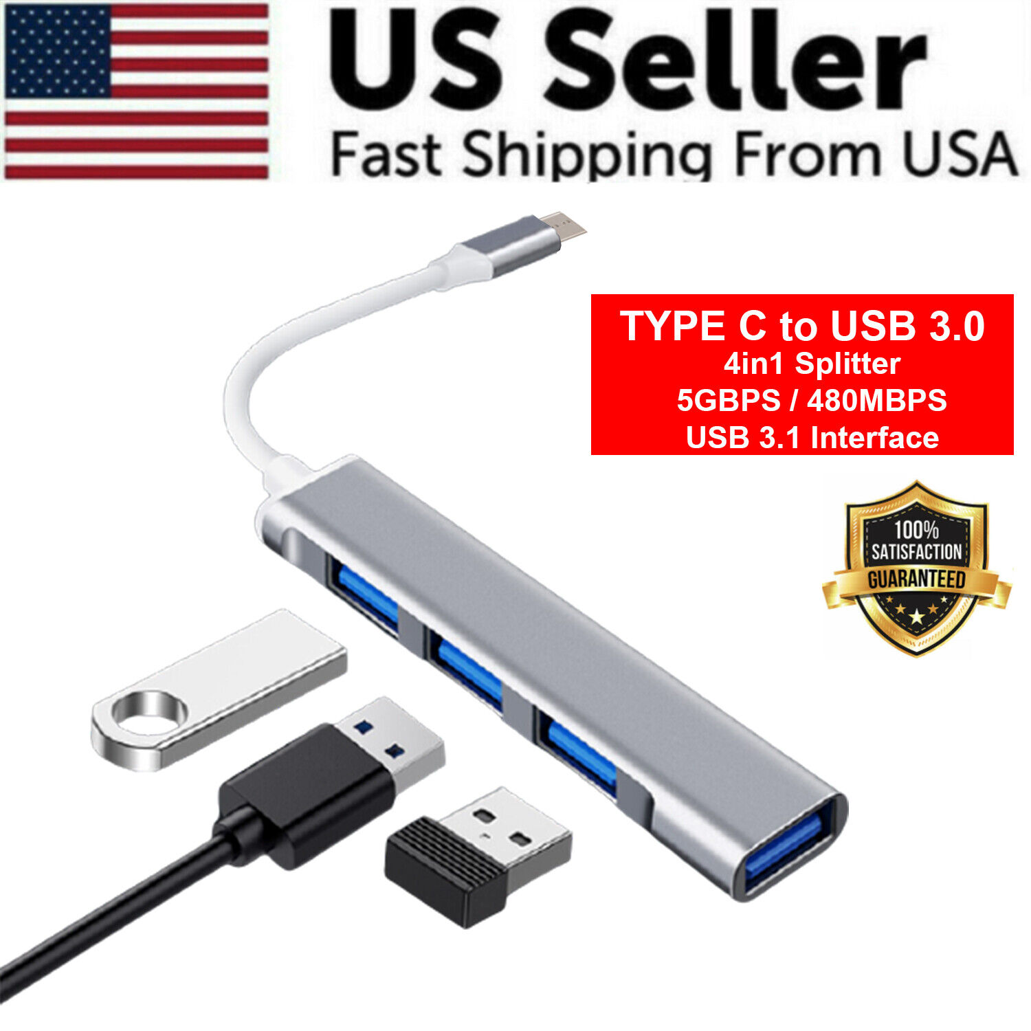 4-Port USB-C Hub for PC and Mac