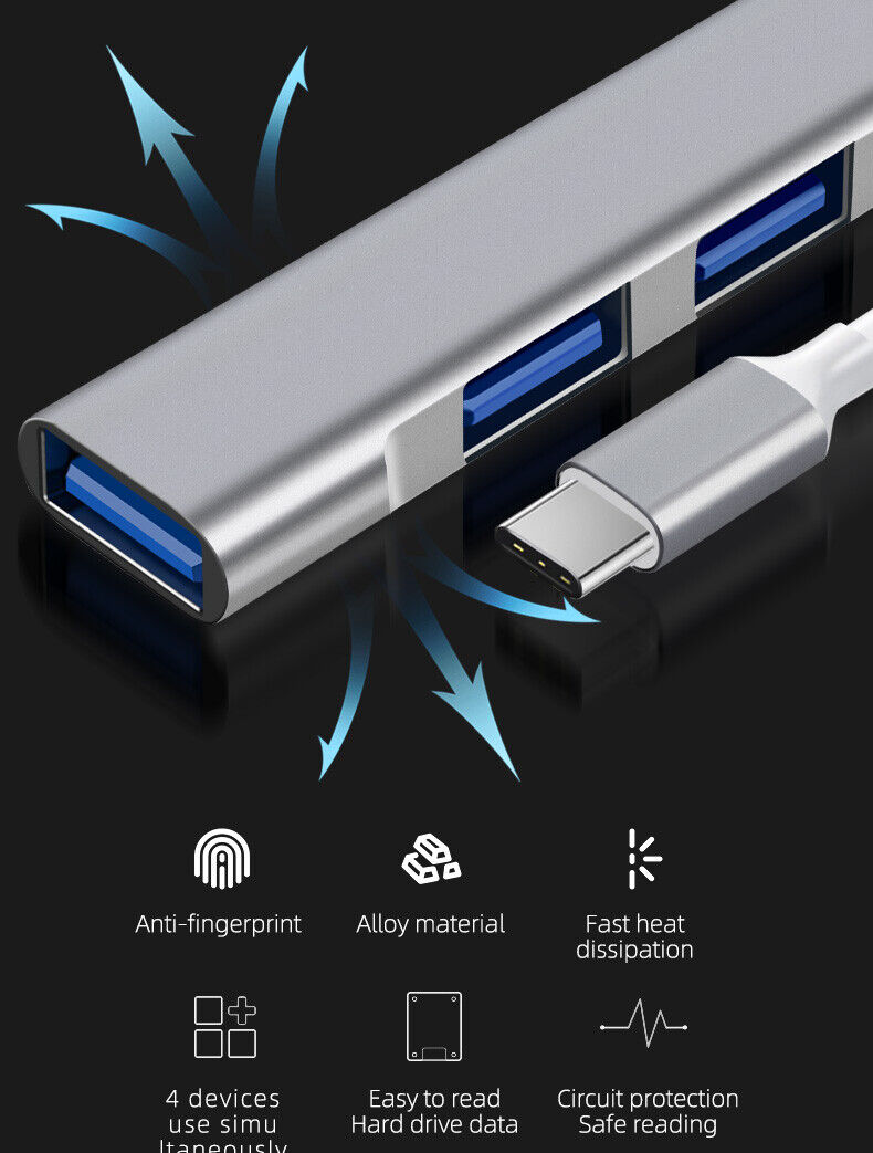 USB-C 4-Port Hub Splitter for Mac and PC