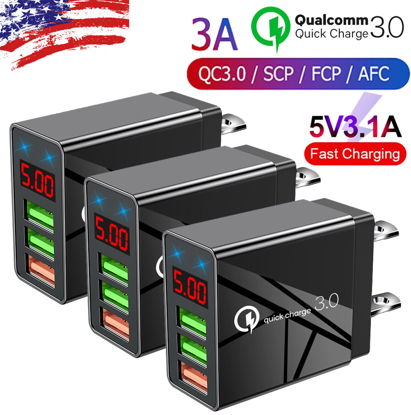 3-in-1 USB Wall Charger with QC 3.0