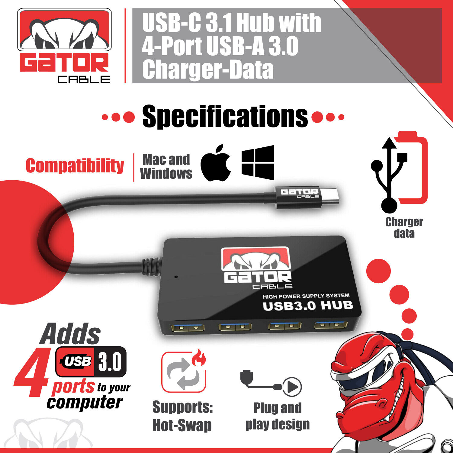 4-Port USB-C Hub for MacBook Laptop