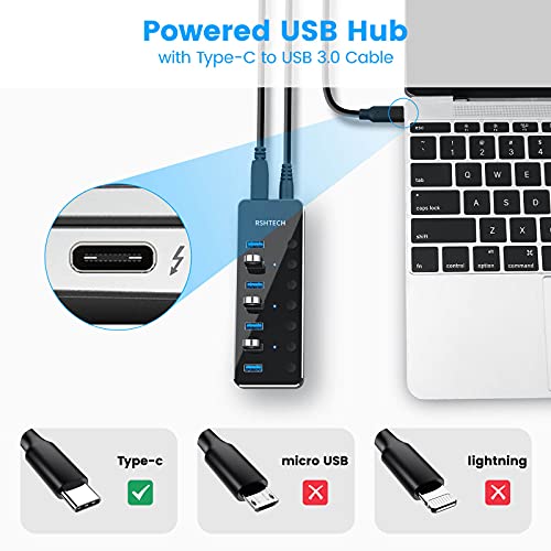 RSHTECH 7-Port USB-C Hub with On/Off Switches