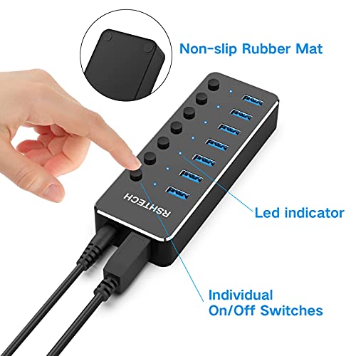 RSHTECH 7-Port USB-C Hub with On/Off Switches