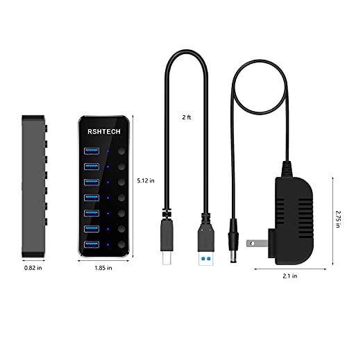 RSHTECH 7-Port USB-C Hub with On/Off Switches