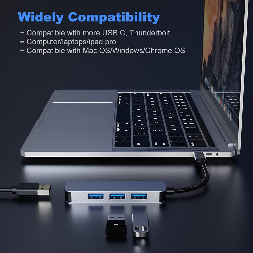 4-Port USB-C to USB Hub - Aluminum Design