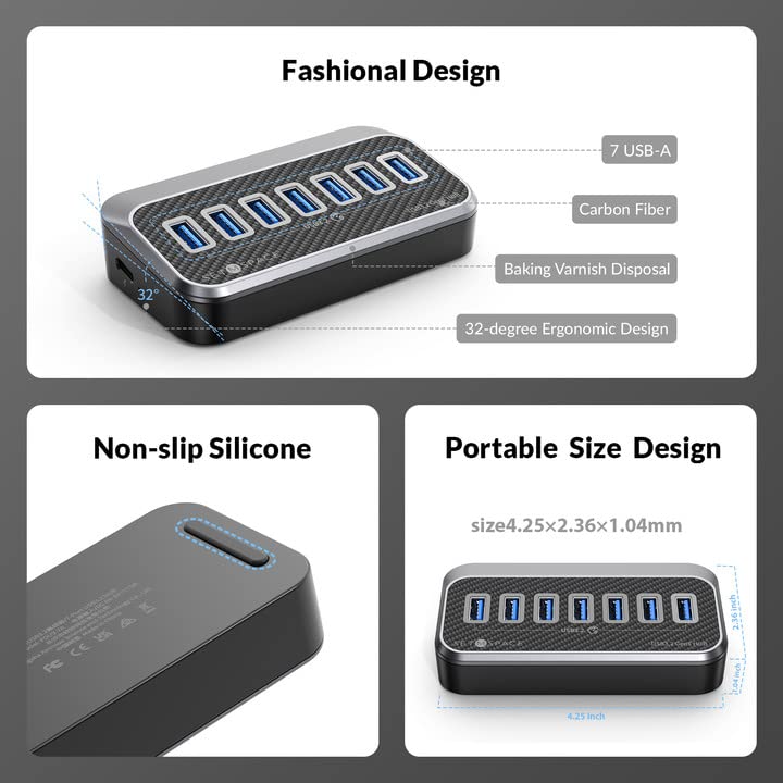 7-Port USB-C Hub with 19-Inch Cable