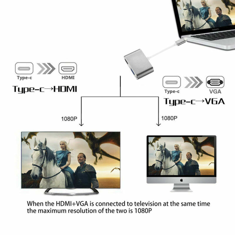 USB-C to VGA and HDMI 4K Adapter Hub