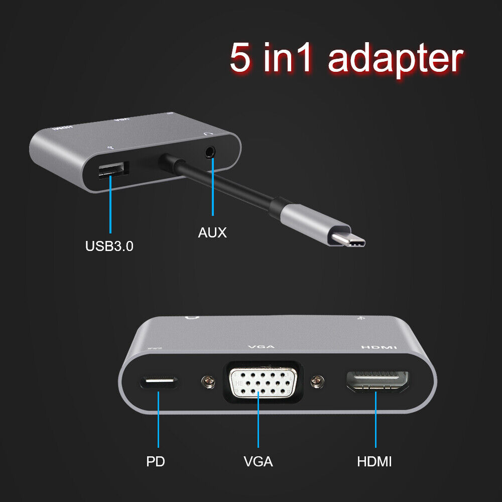 5-in-1 USB-C Hub with HDMI and VGA Ports