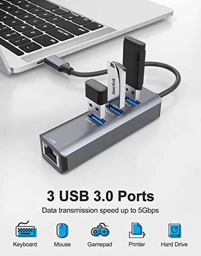ABLEWE 4 in 1 USB-C to Ethernet Adapter