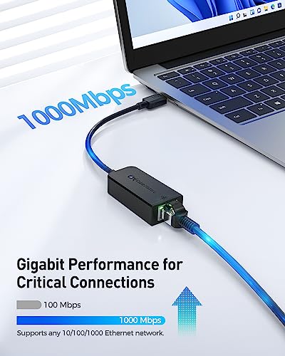 Black USB C Ethernet Adapter - Thunderbolt 4/3 Compatible