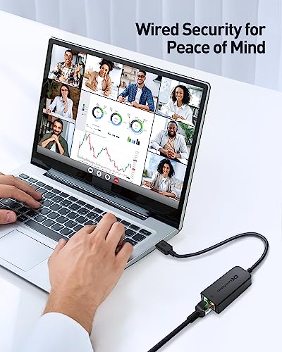 Black USB C Ethernet Adapter - Thunderbolt 4/3 Compatible