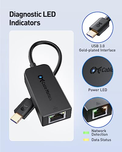 Black USB C Ethernet Adapter - Thunderbolt 4/3 Compatible