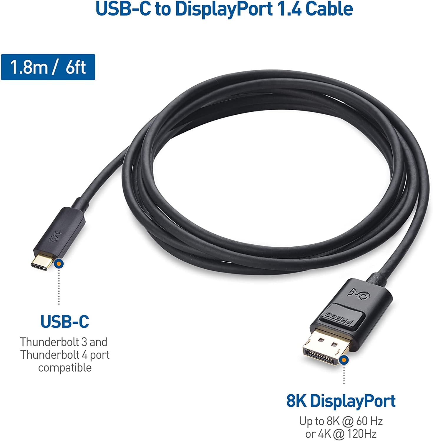 Cable Matters 6ft USB-C to DisplayPort 1.4 Cable