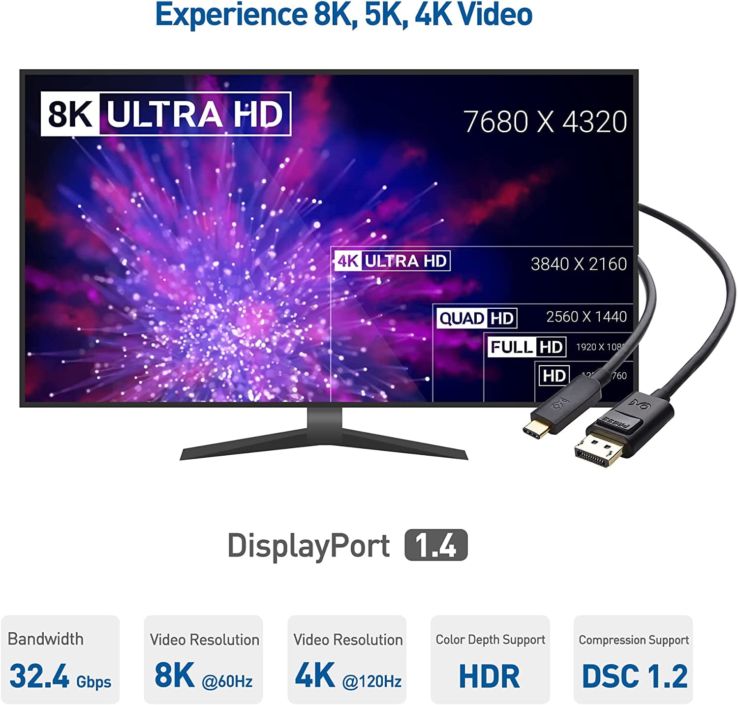 Cable Matters 6ft USB-C to DisplayPort 1.4 Cable