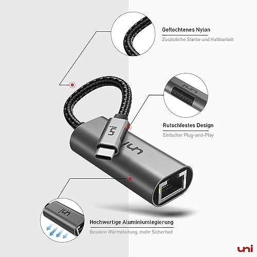 Uni USB C Ethernet Adapter, 1Gbps Gigabit LAN