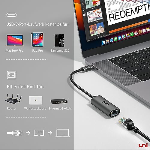 Uni USB C Ethernet Adapter, 1Gbps Gigabit LAN