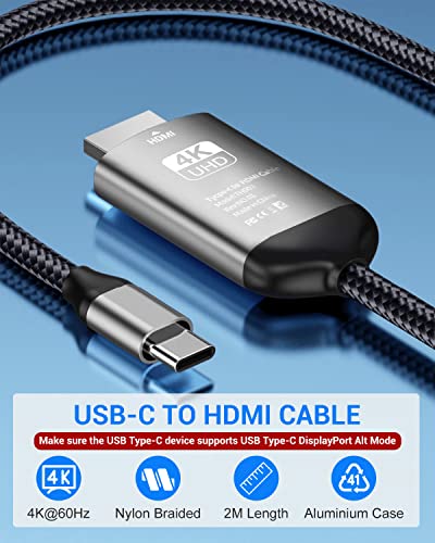 2M USB-C to HDMI Cable 4K, Thunderbolt 4 Compatible