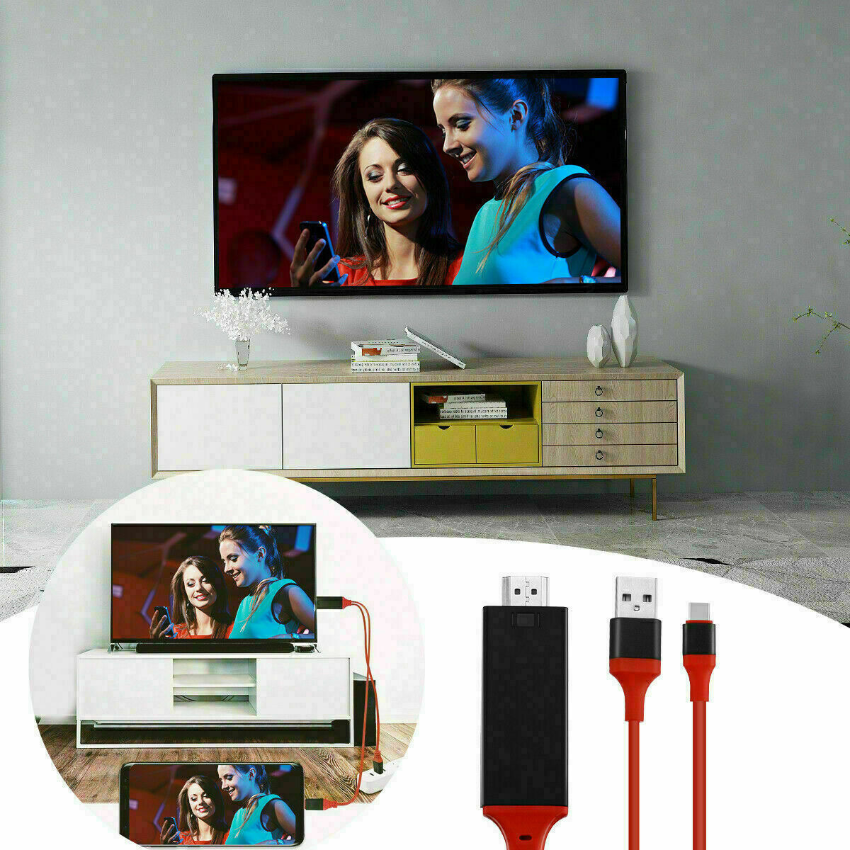 Red USB-C to HDMI Adapter for Android Devices