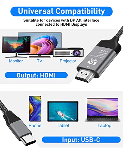 2M USB-C to HDMI Cable 4K, Thunderbolt 4 Compatible