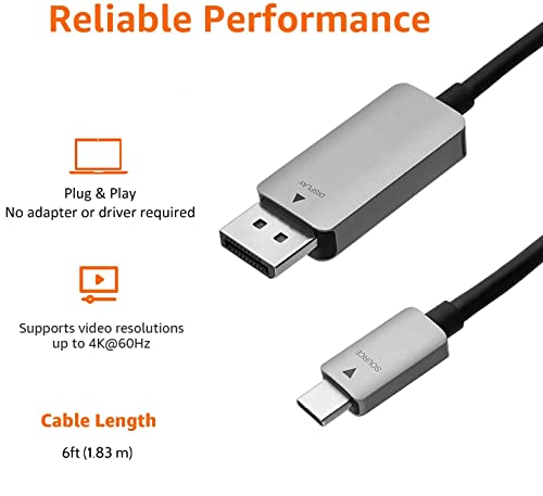 Aluminum USB-C DisplayPort Cable - 6ft