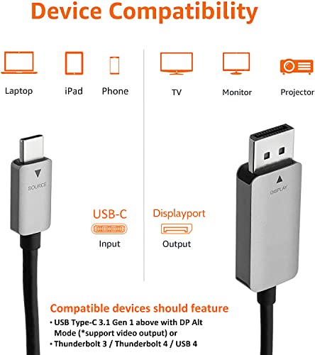 Aluminum USB-C DisplayPort Cable - 6ft