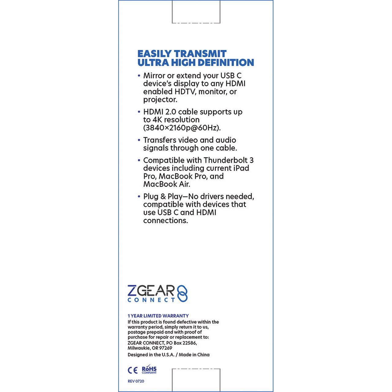 ZGEAR USB-C to 4K HDMI Cable