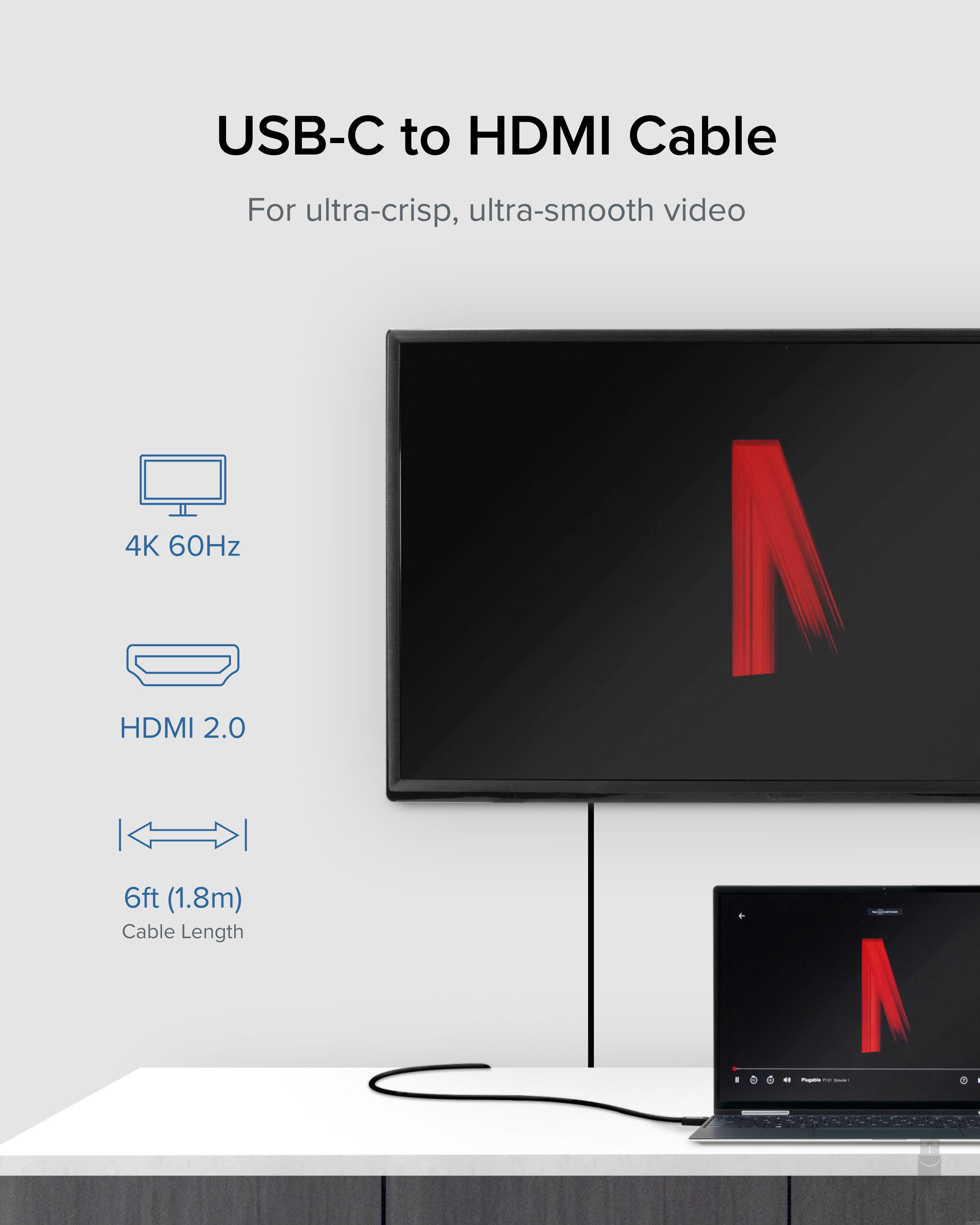 6ft USB C to HDMI Cable for 4K Displays