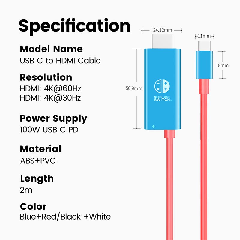 EhYoo USB-C to HDMI Cable for Switch & More