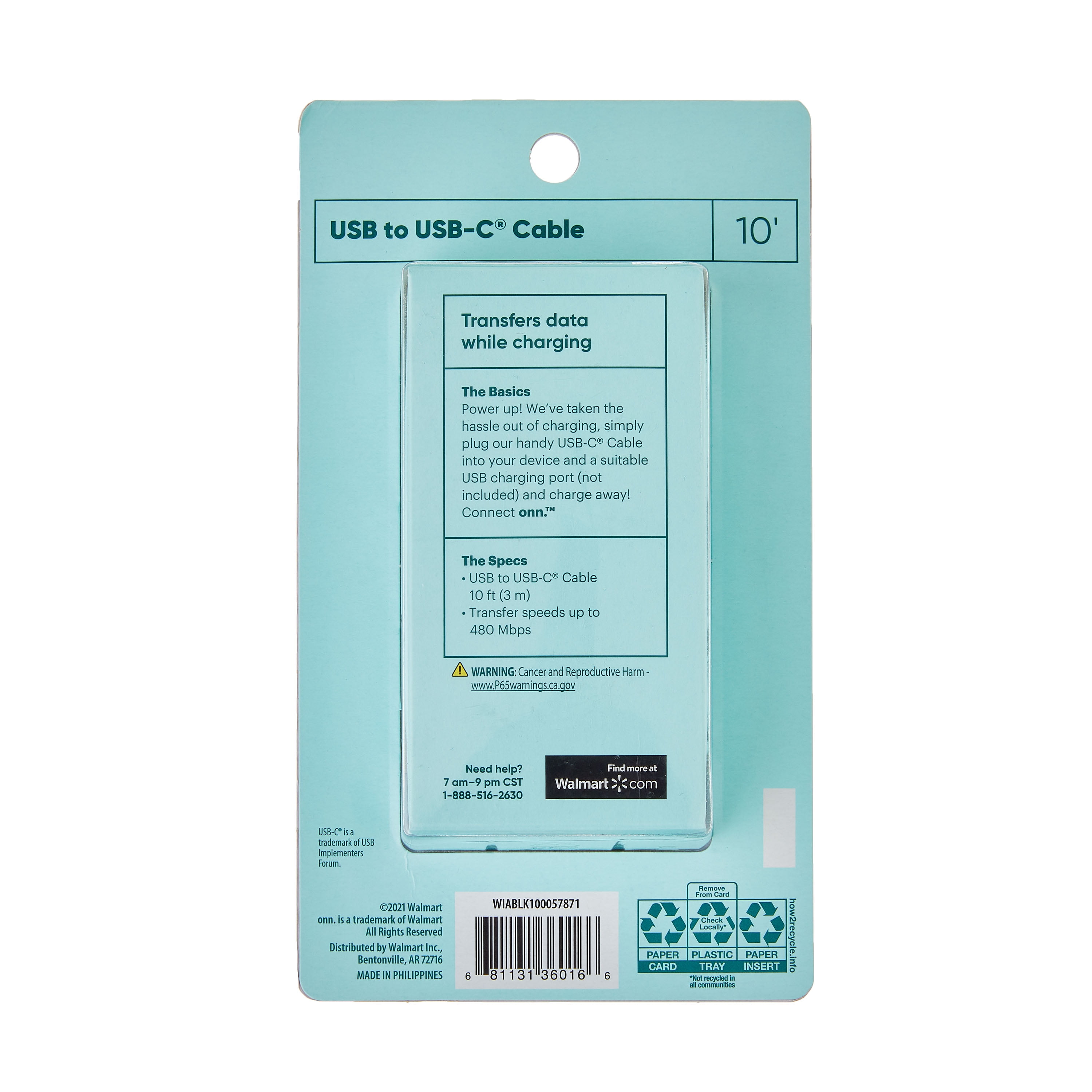 10ft USB to USB-C Cable - Black