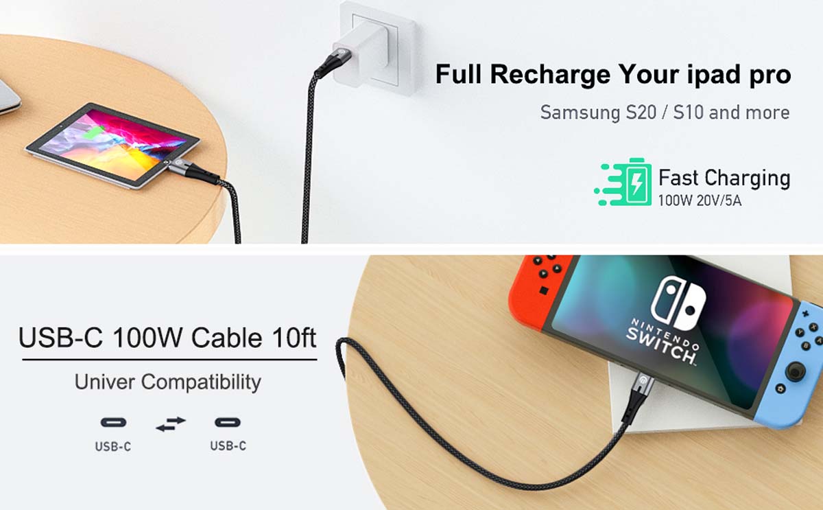 Njjex 6ft USB-C to USB-C Fast Charger Cable