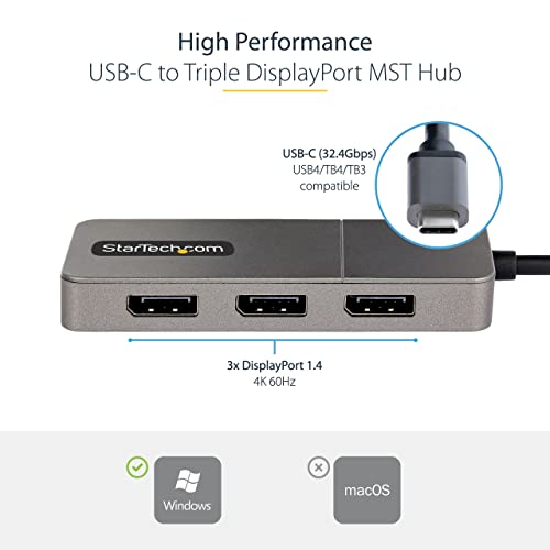 USB-C Triple DisplayPort Hub, 4K 60Hz