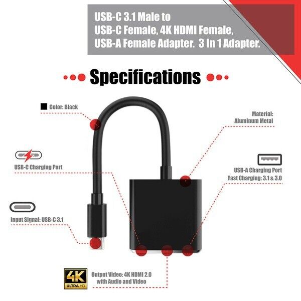 USB-C to HDMI 4K 3-in-1 Hub Adapter