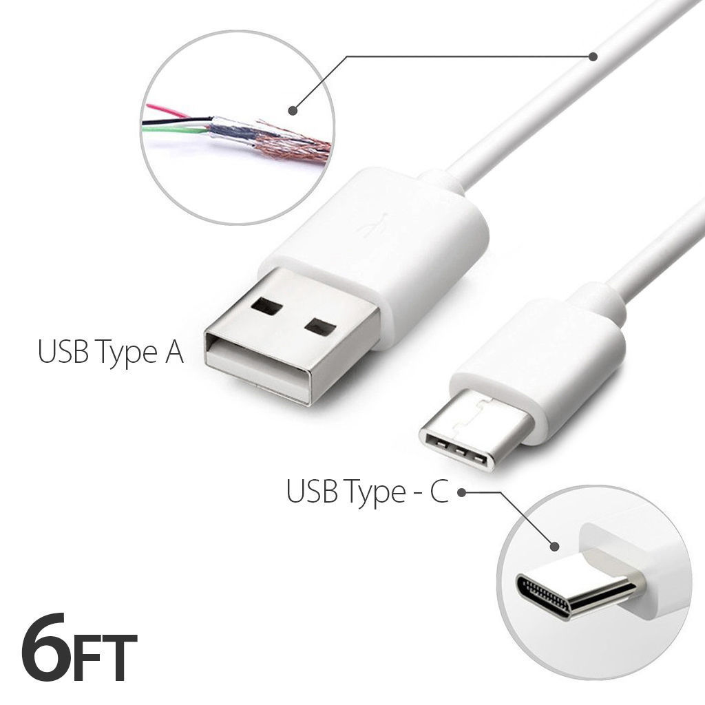 USB-C to USB-A Cable, 6.6 Feet White
