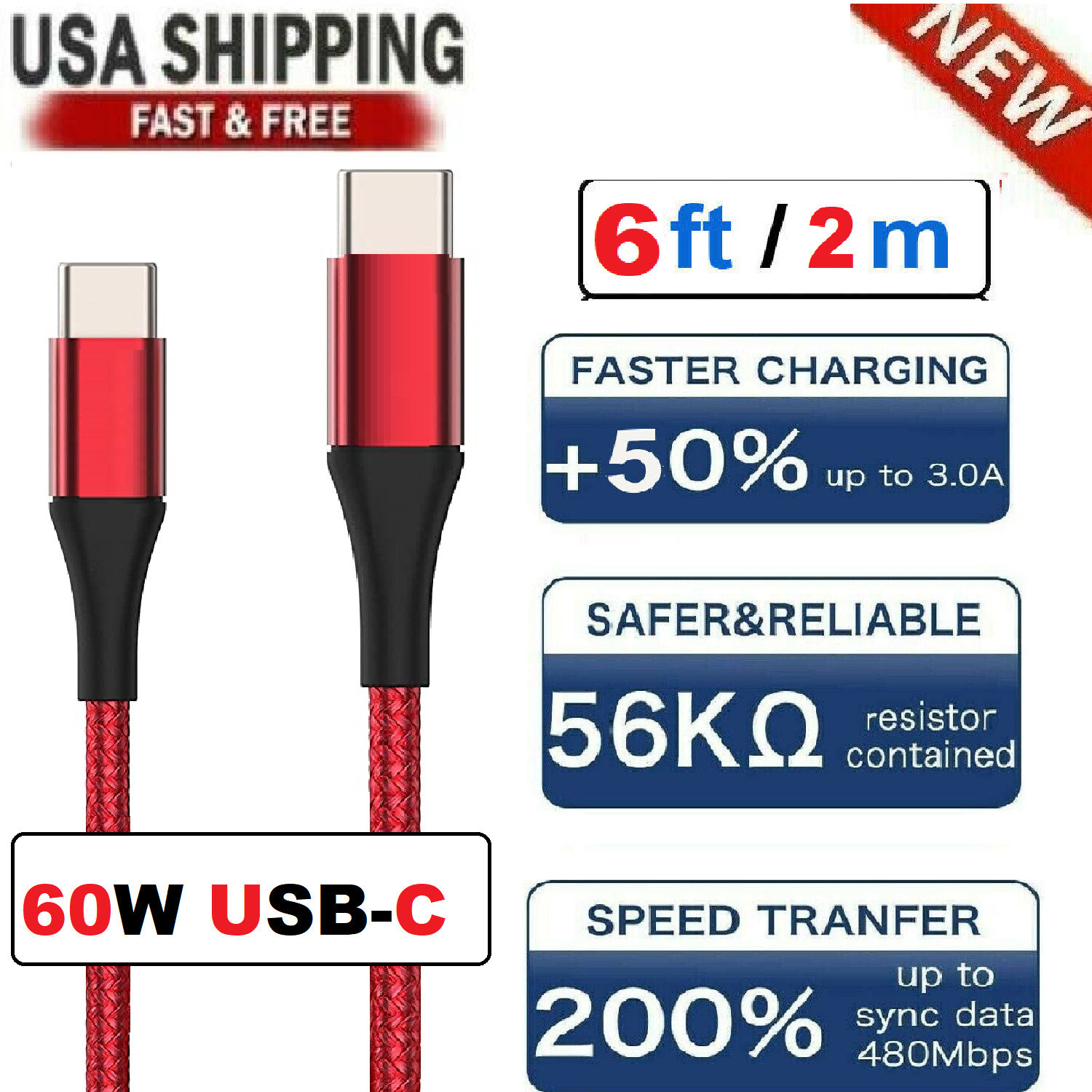 USB-C Fast Charging Cable - 3/6/10ft