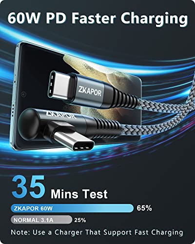 Short Right-Angle USB-C Charger Cable for Samsung/Huawei/Pixel