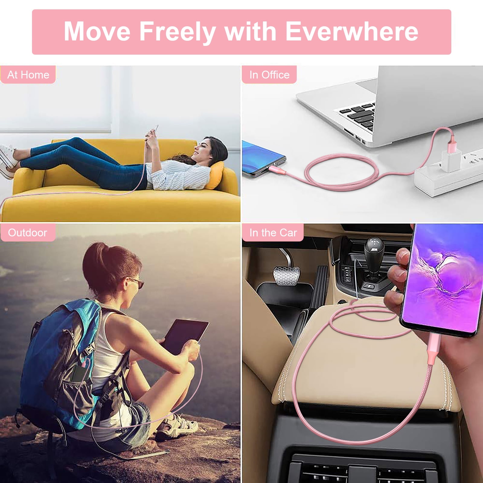 Aioneus 3FT Pink USB-C to USB-A Cable