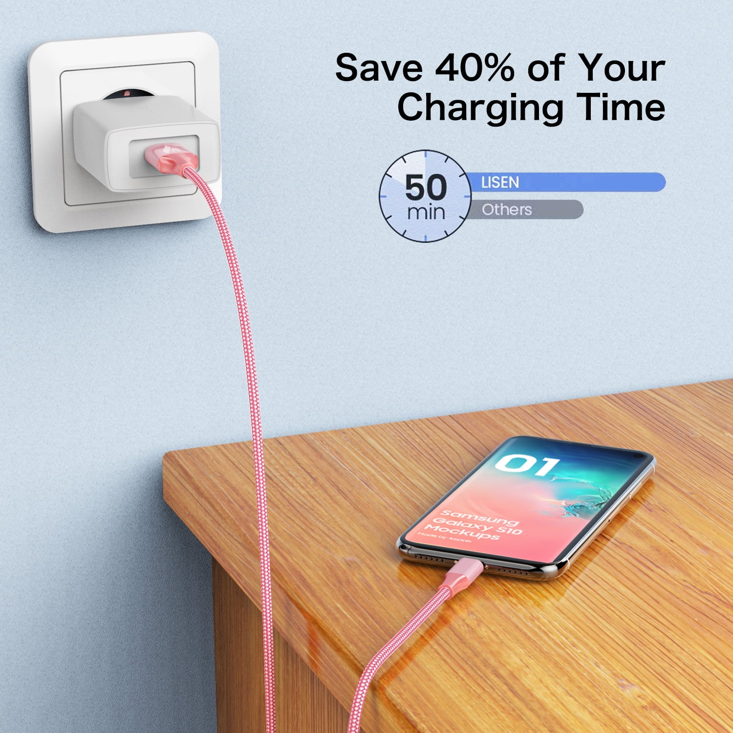 Aioneus 3FT Pink USB-C to USB-A Cable