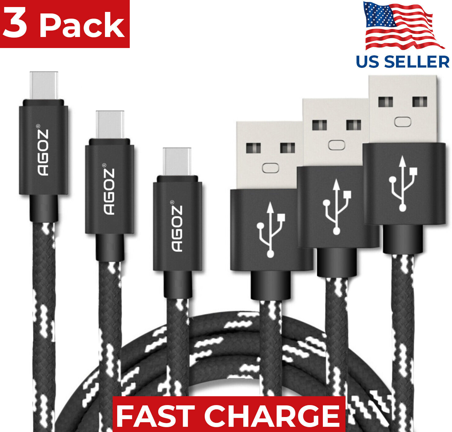 3 USB-C to USB-A FAST Charger Cables