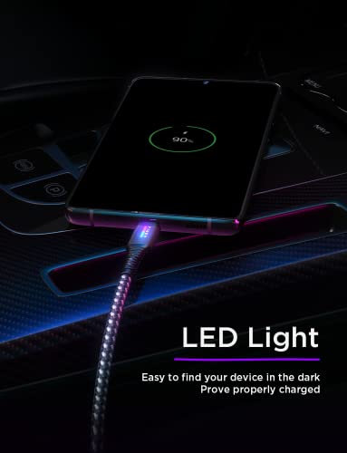 2 Pack 6.6FT USB C Charger Cable with LED