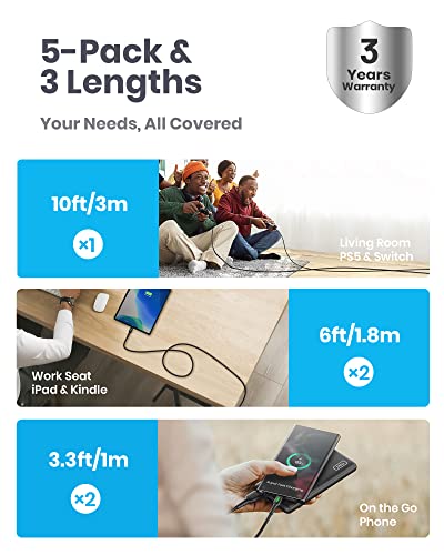 INIU USB C Fast Charge Cable 5-Pack