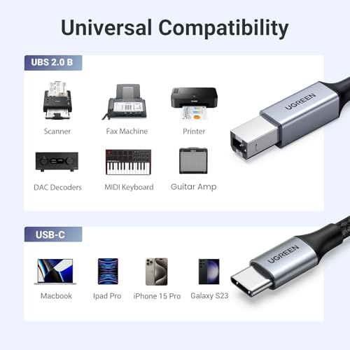 UGREEN Braided USB B to USB C Printer Cable