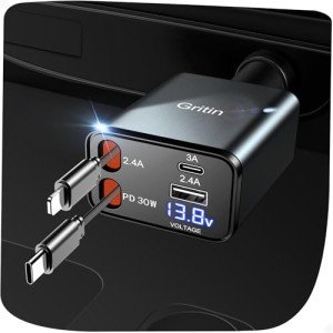 Gritin 69W 4-in-1 Retractable USB-C Car Charger