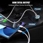 60W Dual USB-C Car Charger with Cables