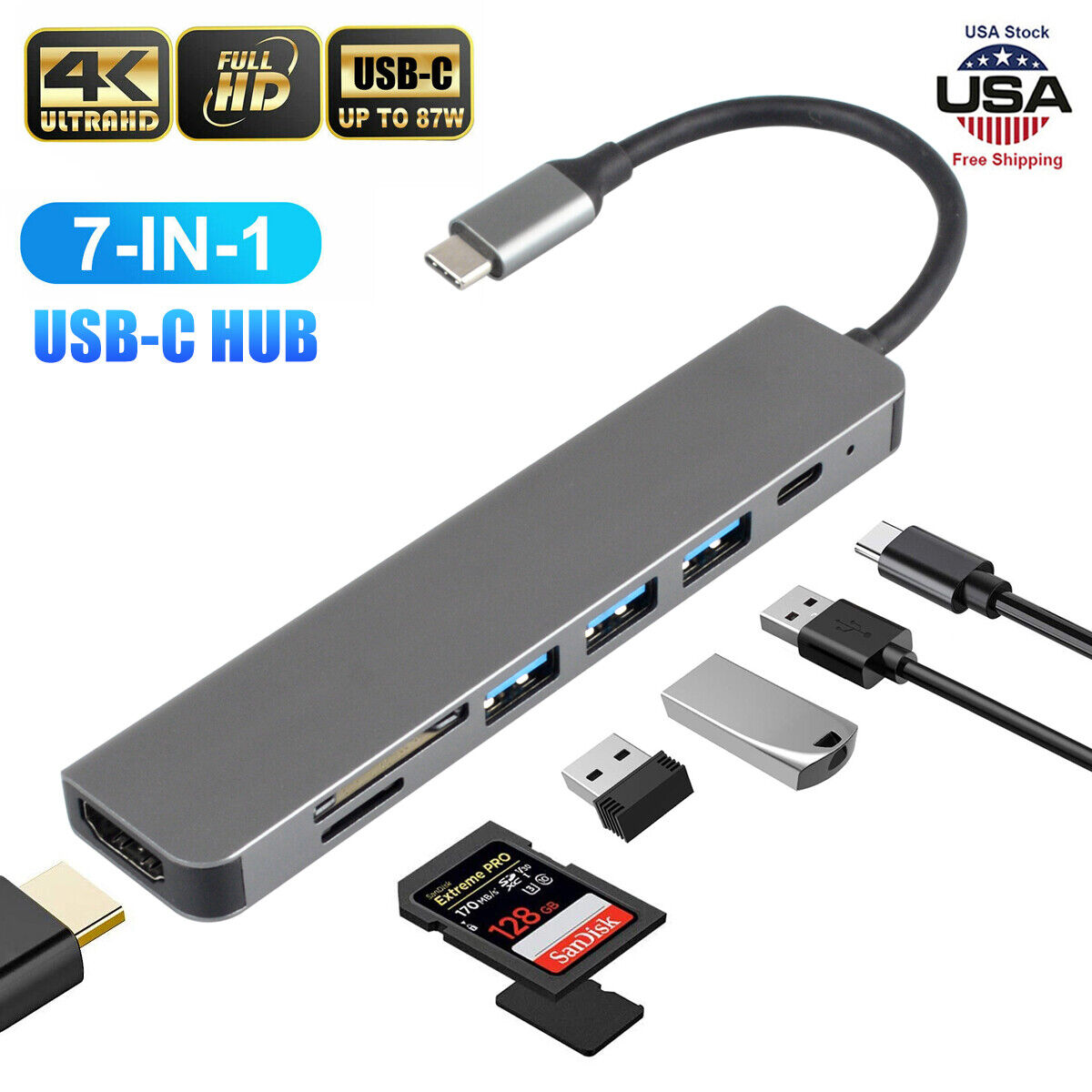 7 in 1 USB-C Multiport Adapter for Macbook Pro/Air
