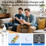 2-Pack 15W Magnetic Wireless Charger with USB-C Cable