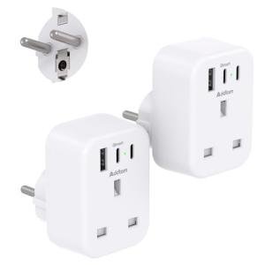UK to EU Plug Adapter with 3 USB Ports