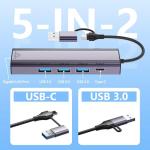 5-in-2 USB-C Ethernet Adapter with USB 3.0 Ports