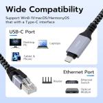 USB C to Ethernet Cable 2M - Gigabit LAN Adapter