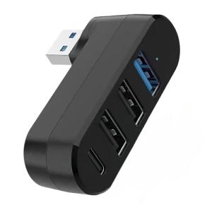 4-Port USB Hub with Rotatable Design - Black