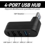 4-Port USB Hub with Rotatable Design - Black