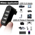 4-Port USB Hub with Rotatable Design - Black